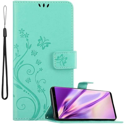 Afbeelding van Cadorabo Hoesje geschikt voor Samsung Galaxy NOTE 9 in BLOEMEN TURKOOIS Beschermhoes bloemmotief met magnetische sluiting, standfunctie en kaartsleuven Book Case Cover Etui