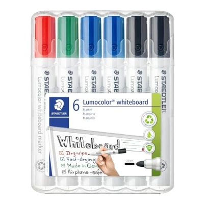 Afbeelding van STAEDTLER Lumocolor 351 WP6 X whiteboard marker, 6 stuks, ronde punt ca. 2 mm lijnbreedte, hoogwaardige markers, droog afwasbaar, zonder resten achter te laten