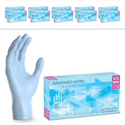 Afbeelding van ARNOMED lichtblauwe wegwerphandschoenen, nitril handschoenen, maat XS, 2000 stuks wegwerphandschoenen (20 dozen), poedervrij en latexvrij, S, M, L XL