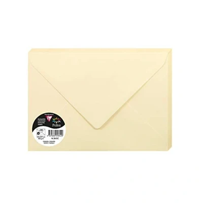 Afbeelding van Clairefontaine 5842C verpakking met 20 enveloppen, formaat C5, 16,2 x 22,9 cm, 120 g/m², kleur: chamois, uitnodiging en briefwisseling pollen serie premium papier glad