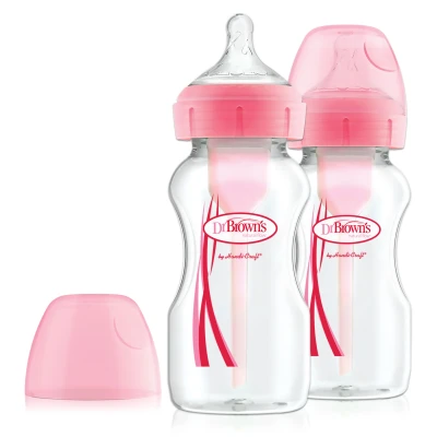 Afbeelding van Dr. Brown Dr Browns Options+ Anti koliek Brede Hals Fles Roze 2 x 270ml
