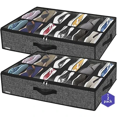 Afbeelding van onderbedcommode voor schoenen met doorzichtig deksel schoenenopbergvak, sterke opbergdoos 12 vakken
