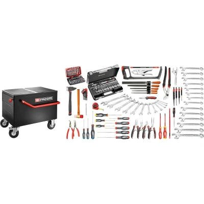 Image de FACOM 2092.M120A Chariot à outils noir avec 2 tiroirs + compartiment de rangement rempli 147 pièces