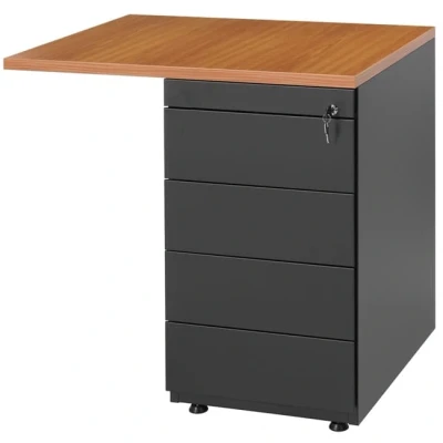 Afbeelding van Ladeblok aanbouwstuk 80x60cm 4 laden kleur Zwart (RAL9005) topblad Beuken