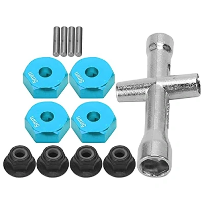 Afbeelding van RC wieladapter, zeshoekige adapter voor auto, vrachtwagen, 12 mm, 1/10 + antislipmoer bout kruissleutel, speelgoedonderdeel, model (blauw)