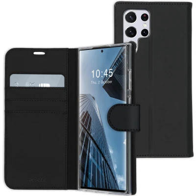 Afbeelding van Accezz Hoesje Geschikt voor Samsung Galaxy S22 Ultra Met Pasjeshouder Wallet Softcase Bookcase Zwart
