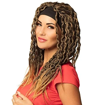 Afbeelding van Boland Pruik Emily Bruin Krullen Lang Vrouwen Hippie