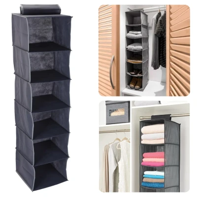 Afbeelding van Cheqo® Kledingkast Organiser Hangend Opbergysteem Hangende Schoenenzak Organizer Schoenenkast Opberger Hang 30x30x120cm 6 Compartimenten