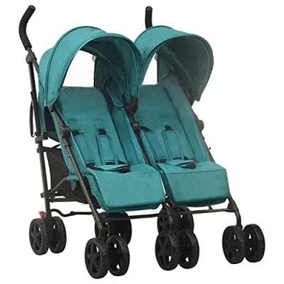Afbeelding van vidaXL Tweelingkinderwagen staal groen