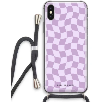 Afbeelding van Case Company® hoesje met Koord geschikt voor iPhone XS Grid Paars Telefoonhoesje Zwart Extra Bescherming aan alle Kanten en Over de Schermrand