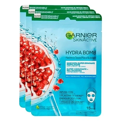 Afbeelding van 3 x Garnier SkinActive Hydra Bomb gezichtsmasker van super hydraterende en vollere stof met granaatappel hyaluronzuur