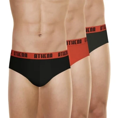 Image de Athena Lot de 3 Slips Homme Ecopack Basic Color Noir/Rouge/Anthracite XXL