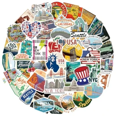 Afbeelding van 50 stuks Amerikaanse stickers voor scrapbooking, kranten, fotoalbums, laptop