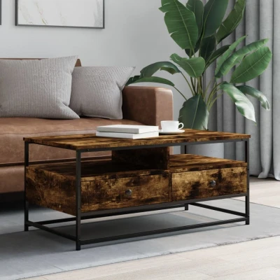 Afbeelding van Salontafel 100x51x45 cm bewerkt hout gerookt eikenkleurig
