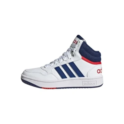 Afbeelding van adidas Originals Hoops 3 0 MID K Sneakers hoog voor kinderen, Maat: 36, Bianco/blu/rosso Leer en textiel