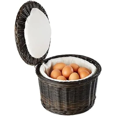 Afbeelding van APS Eiermand &quot;Profi Line&quot; in zwart/bruin met roestvrijstalen draad aan de rand, voor ca. 20 eieren, houdt inhoud lang warm dankzij stoffen voering, diameter 26 cm