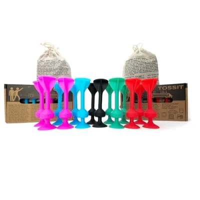 Afbeelding van TOSSIT Zuignap dartset, petanque voor binnen en buiten, vloer muur, van sterke duurzame siliconen, 2 sets, cyaanrood/roze/blauw