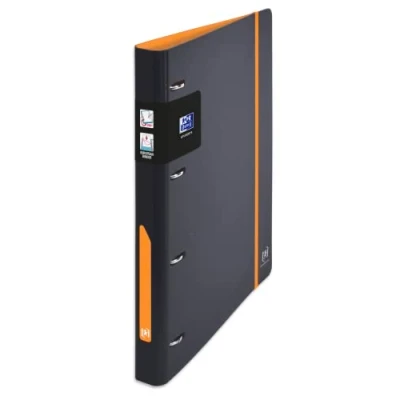 Afbeelding van OXFORD Ringband, Europese binder voor studenten, A4, rug 30 mm, 4 D ringen, polypropyleen, tweekleurig, zwart/oranje