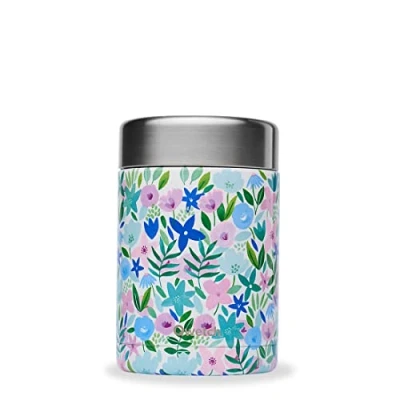 Afbeelding van QWETCH Flora lunchbox voor onderweg roestvrij staal 5 uur warm en 7 koud BPA vrij, waterdicht herbruikbaar kantoor, picknick, wandelen blauw 600 ml