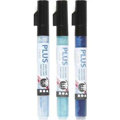Afbeelding van Plus color verfmarkers 1 2 mm lichtblauw, donkerblauw, turquoise 3st