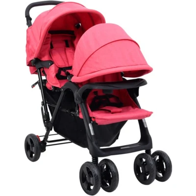 Afbeelding van vidaXL Tweelingkinderwagen tandem staal rood