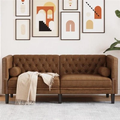 Image de vidaXL Canapé Chesterfield avec traversins 2 places similicuir daim372692