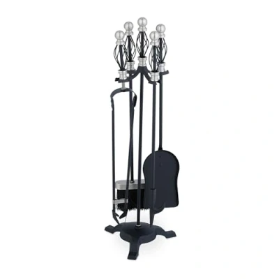 Afbeelding van Relaxdays 5 delige haardset zwart haardstel pook asschep open haard accessoires