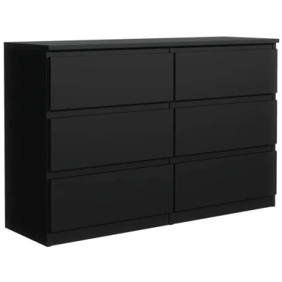 Afbeelding van ladekast zwart mat met 6 laden 120 cm, opbergkast, slaapkamer H: 78,5 L: D: 39 commode laden, volwassenen
