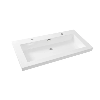 Afbeelding van Wiesbaden Vision wastafel enkel met 2 kraangaten 100x46x5,5 kunstmarmer glans wit