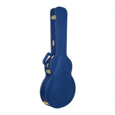 Afbeelding van Crossrock Designer Series CRW520SAVB Houten etui voor 6 snarige semi holle elektrische gitaren in stijl 335 veiligheidsslot met metalen poten, opbergruimte Helder blauw