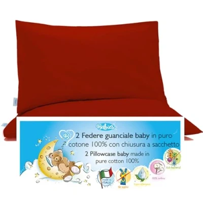 Afbeelding van 4BABIES Kussensloop 40 x 60 cm voor kinderen 2 kussenslopen babybed en bed van 100% puur katoen, gemaakt in Italië, met envelopsluiting, Öko Tex gecertificeerd kinderbeddengoed rood