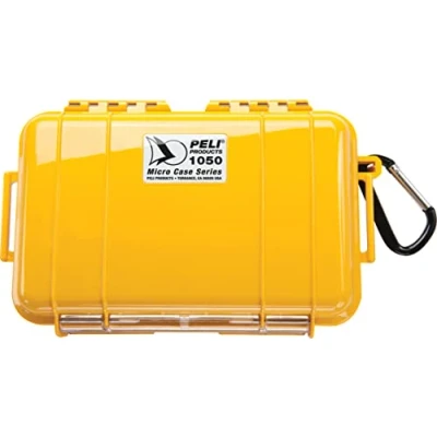 Afbeelding van PELI 1050 micro schokbestendige beschermhoes voor smartphone en kleine gadgets, IP67 waterbestendig, inhoud 1L, gemaakt in de VS, geel/zwarte voering