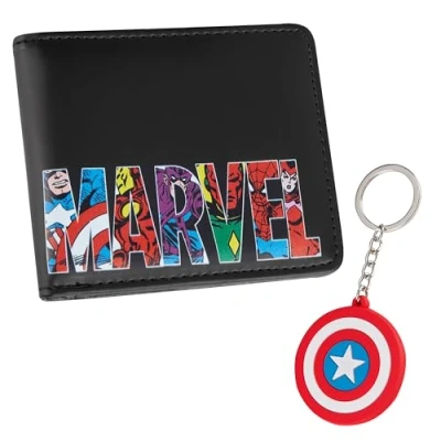 Afbeelding van Marvel Portemonnee voor heren, geschenkdoos, kaarthouder, heren en sleutelhanger, fantasie, cadeau idee tieners, Zwart Captain America