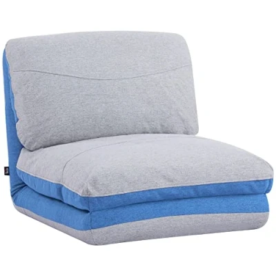 Afbeelding van HOMCOM Verwarming Vouwmatras Converteerbare stoel Verstelbare rugleuning 5 standen Polyester stof linnenlook Lichtgrijs Blauw