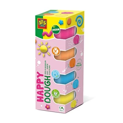 Image de SES Creative 00512 Pâte à modeler Feel good Happy Vegan et sans gluten joyeuse (4x90gr), Rose