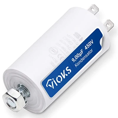 Afbeelding van VIOKS Motorcondensator CBB60 startcondensator 9µF 450V universele led condensator met 6,3 mm AMP aansluitingen en M8 bevestigingsschroeven voor elektrische huishoudelijke apparaten