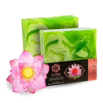 Afbeelding van Panu Lotus Veganistische douchezeep voor alle huidtypes, natuurlijke zeep als vaste douchegel en shampoo, hoogwaardige zeepstang, natuurlijk doucheblok