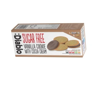 Afbeelding van Diablo Vanille kookie met cacao crème, suikervrij, maltiol zoet, perfect om cadeau te geven, 176 g