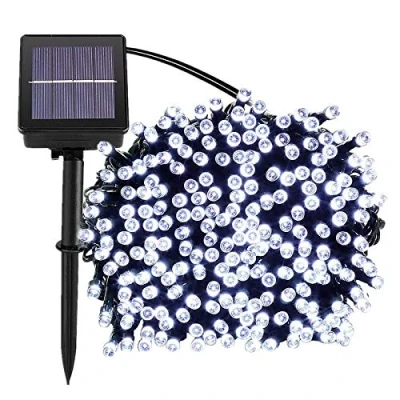 Afbeelding van Lamker Lichtsnoer op zonne energie, 30 m, 300 leds, 8 modi, waterdicht, wit, lichtketting, voor buiten, decoratie tuin, terras, balkon, raam, hek, kerstboom, bruiloft, fairy lights
