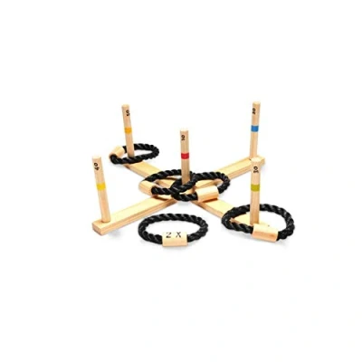 Afbeelding van BS Toys Ringwerpen Werpspel Buitenspeelgoed vanaf 6 Jaar Ring Gooien Speelgoed kinderen 5 Ringen 50x50x10 cm hout Spelletjes voor Buiten Buitenspel Spellen Tuin Cadeau kind