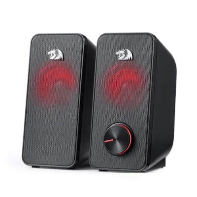 Afbeelding van Redragon GS500 Stentor PC Gaming luidspreker, 2.0 kanaals stereoluidspreker met rode achtergrondverlichting, hoogwaardige bas en kristalhelder geluid, USB aangedreven 3,5 mm stekker