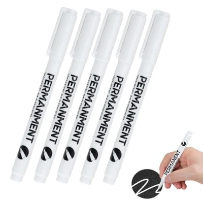 Afbeelding van Gudemoore 5 stuks permanente witte markers, waterdichte en sneldrogende pen, voor hout, steen, kunststof, leer, glas, metaal, canvas, keramiek