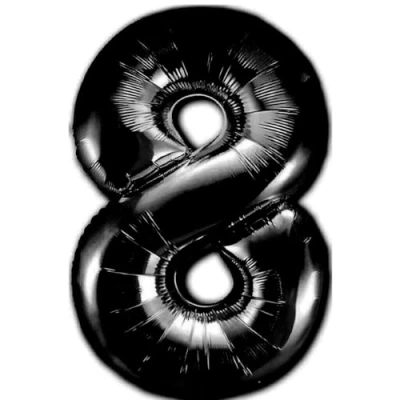 Afbeelding van Verjaardagsballon 8 jaar, cijfer 8, metallic zwart, XXL, 100 cm, verjaardagsdecoratie, lucht of helium