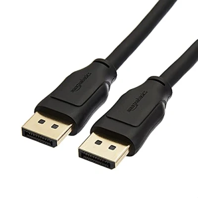 Image de Amazon Basics Câble DisplayPort 1.4, haute vitesse 32,4 Gbits/s, 8K@60Hz, 4K@120Hz, HDR dynamique et 3D, connecteurs plaqués or, 1,8 m, noir