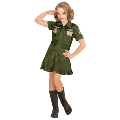 Afbeelding van Widmann Leger &amp; Oorlog Kostuum Junior Jsf Gevechtspilote Meisje Groen Maat 158 Carnavalskleding Verkleedkleding