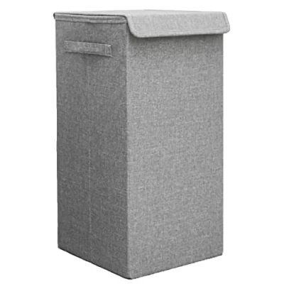 Afbeelding van 50L Wasmand met Deksel 30x30x60 Stevige Wasverzamelaar Houten Frame Smalle Hoge Mand Wa...