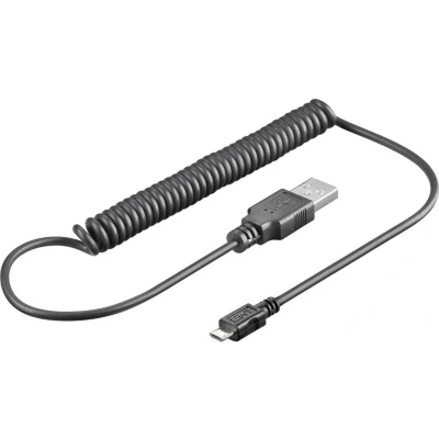 Afbeelding van USB Micro B naar A spiraalkabel USB2.0 tot 1A / zwart 1,8 meter