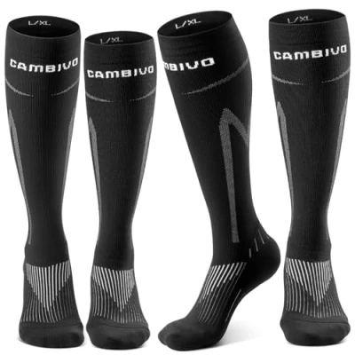 Afbeelding van CAMBIVO Bas de Contention Femme Homme 2 Paires, Chaussettes 20 30mmHg, Compression Classe 2, Socks pour Circulation Sanguine, Voyage Avion, Sport, Running, Gym
