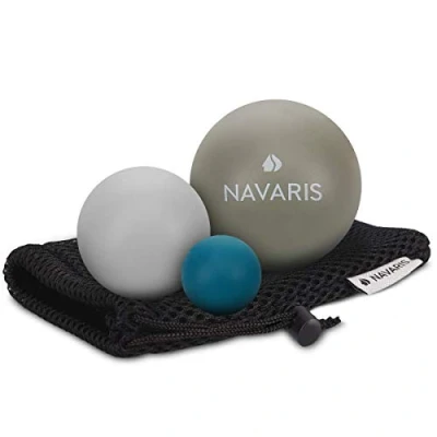 Afbeelding van Navaris lacrosse massageballen 3x triggerpoint massage bal voor rug, benen en nek Fascia voetroller ballen zelfmassage Set van 3