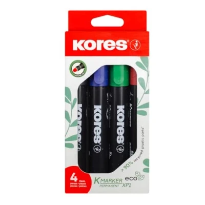 Afbeelding van KORES Permanent marker &quot;ECO set XP1&quot; 90% recycled plastic 3mm ronde punt à 4 kleuren